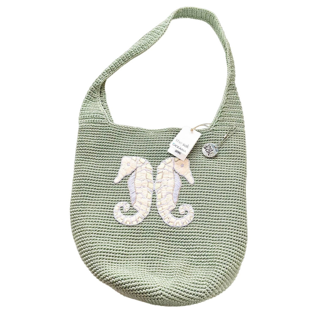 The Sak Oceana Seahorse Knit Tote Hobo Bag Purse Green
